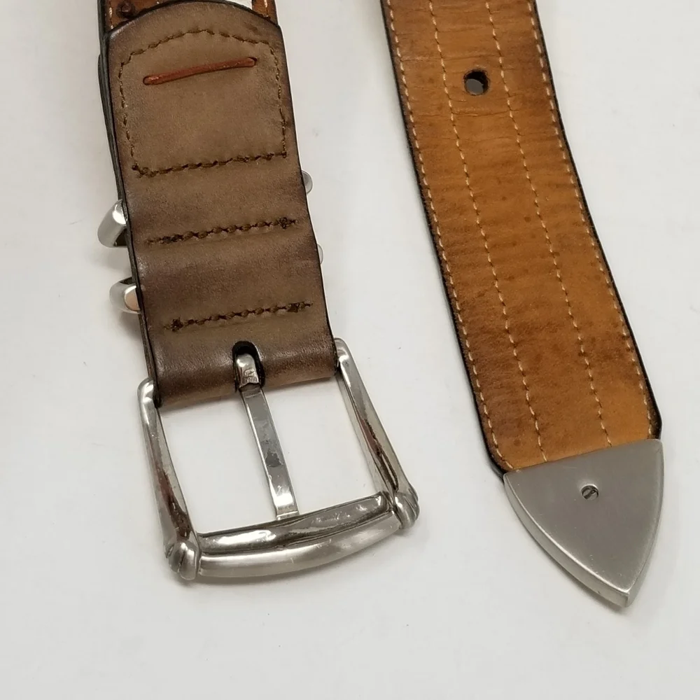 Tommy Bahama Braided Leather Belt Men's Size 36 Brown Tan Western Silver Tone